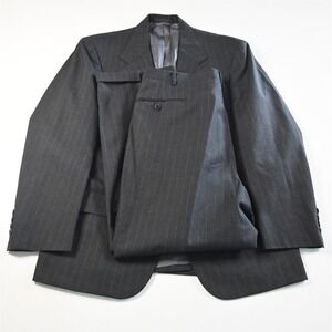 Vtg Gerald Austin 41S 36x29 Gray Striped‎ 100% Wool Mens Jacket Pants Suit